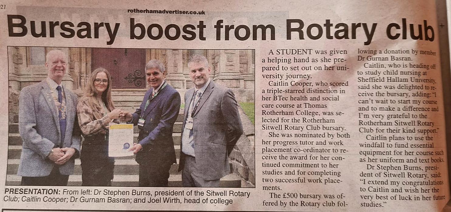 Photo of the Article from the Rotherham Advertiser