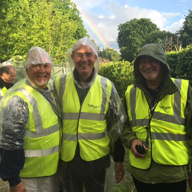 Paul on the right with Roger and John, both suitably attired.