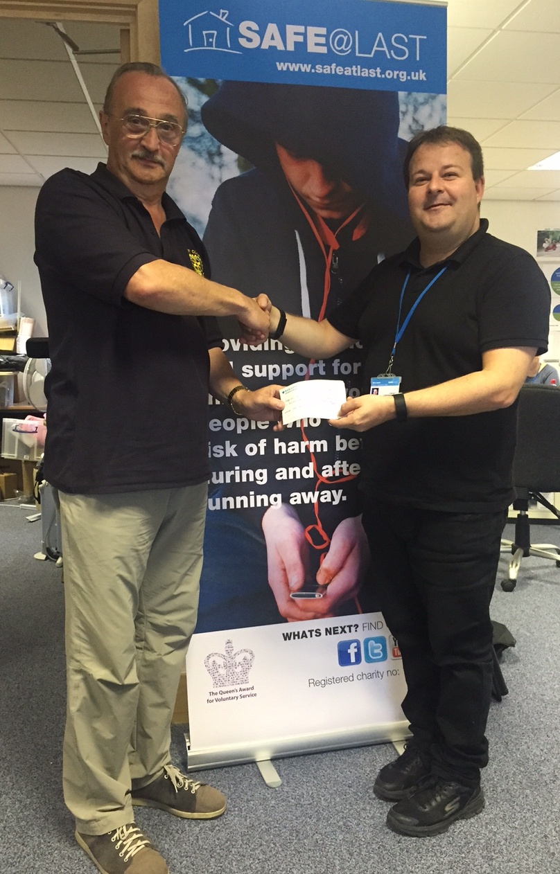 Past-President Graham presents a cheque for £200 to Mark Smith, Operations Manager for Safe@Last