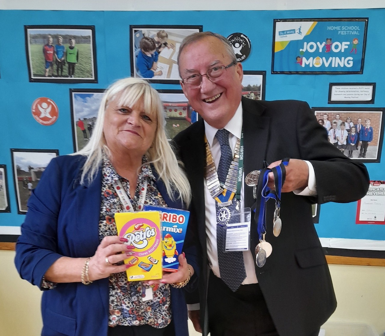 Peter is pictured with Karen Sherrif, the school's Pastoral Manager.